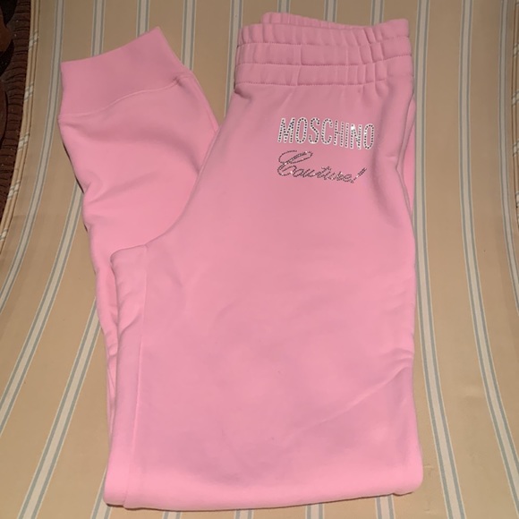 MOSCHINO COUTURE PINK JOGGERS SEAM POCKETS W/ZIPPER CLOSE LOGO CRYSTALS SIZE 38 - Picture 12 of 16